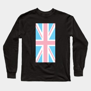 TRANSGENDER UK FLAG (UNION JACK) (alt-angle) - PALE BLUE, WHITE AND PINK TRANSGENDER FLAG Long Sleeve T-Shirt